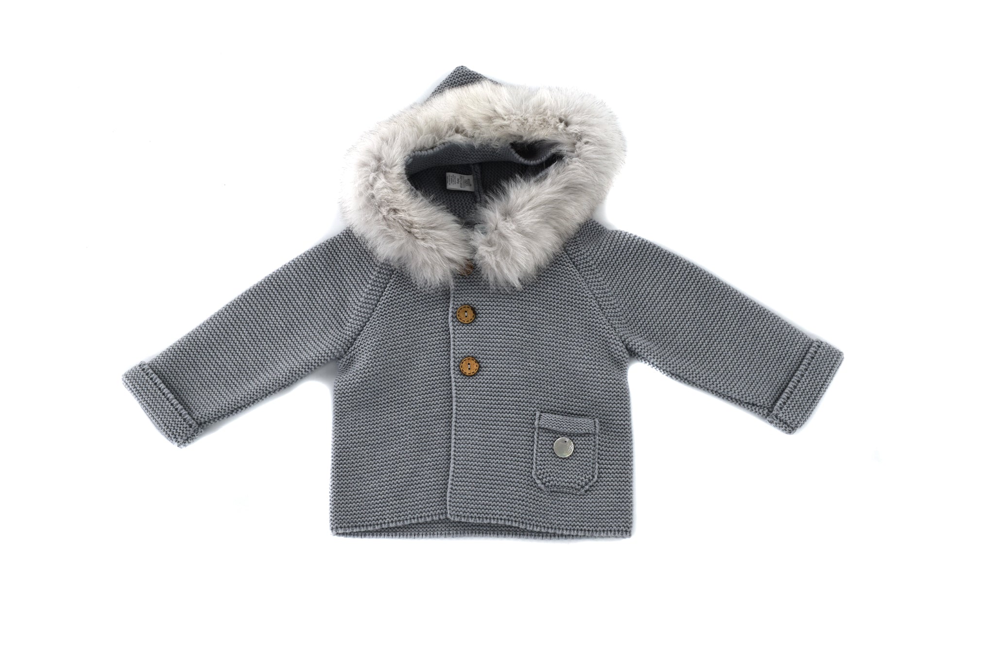 Faux Fur Trim Baby Fur Cardigan Mac Ilusion Knitted Coat With Faux